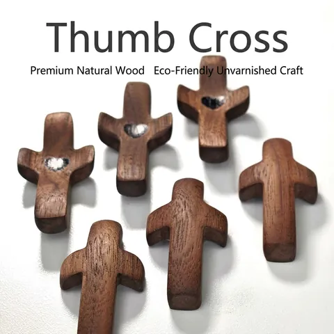 Croce Da Pollice In Legno Di Noce Nero Croce Da Preghiera Tascabile Portatile Con Design A Cuore Per Meditazione Chiesa Pasqua