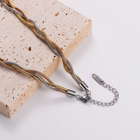 316L Stainless Steel Three Color Woven Snake Chain Necklace For Women Elegant Tri-Tone Intertwined Jewelry Commuter Gift