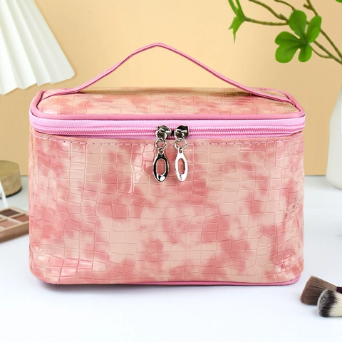 Borsa Per Cosmetici Grande Capacità Pelle PU Motivo Coccodrillo Impermeabile Organizzatore Da Viaggio Con Maniglia