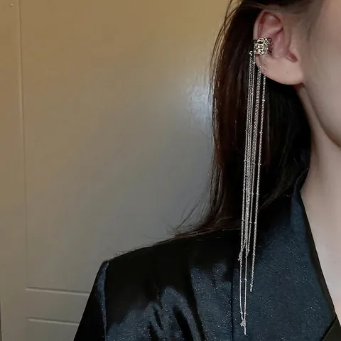 Ear Cuff Con Nappa Lunga Forma A C Irregolare Senza Buco Catena Con Perline Orecchini Pendenti Lega Minimalista Per Donne