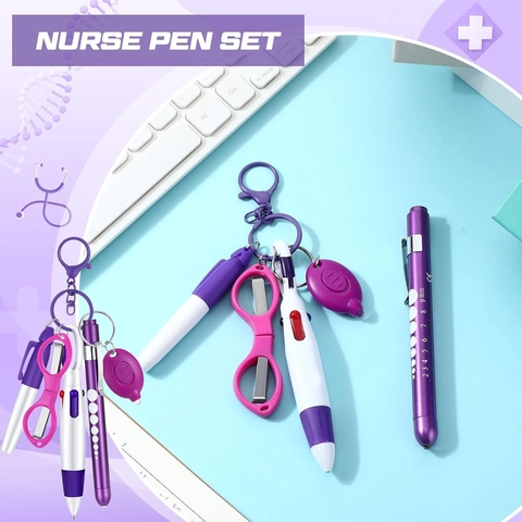 Nurse Multi-color Pen Folding Scissor LED Keychain Flashlight Retractable Badge Reel For Medical Professional Office