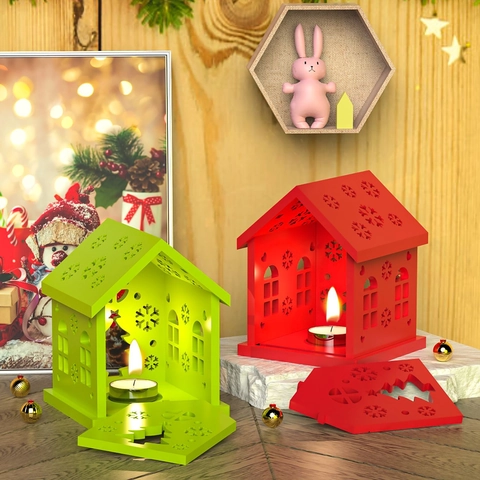 Christmas House Silicone Mold Snowflake Christmas Tree Hollow DIY Candle Holder Night Light Epoxy Resin Casting Craft