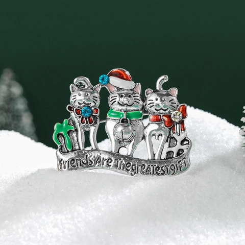 Spilla Gatto Di Natale Lega Smalto Strass Amici Regalo Gioielli Per Donna Accessorio Festivo