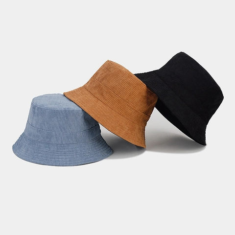 Corduroy Bucket Hat Reversible Sunshade Sun Protection Autumn Winter Casual Fashion Solid Color For Men Women