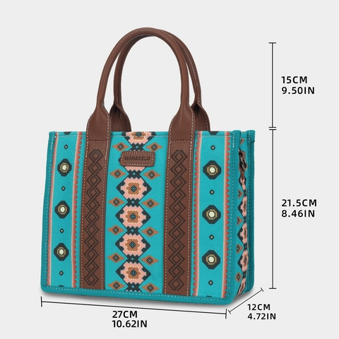 Bohemian Vintage Ethnic Geometric Pattern Canvas Handbag Large Capacity Women Tote Bag With PU Leather Trim And Shoulder Strap