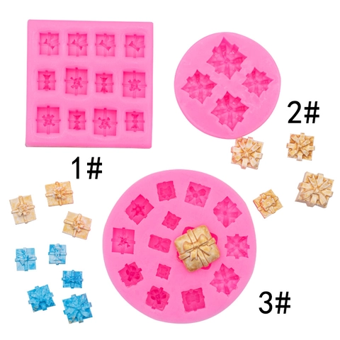 Gift Box Bow Ribbon Silicone Mold For Fondant Chocolate Clay Resin DIY Craft Cake Decoration Embossed Texture