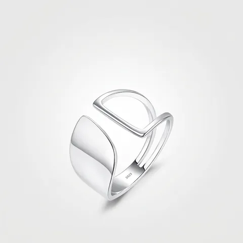925 Sterling Silver Geometric Open Ring Minimalist Asymmetric Adjustable Finger Jewelry For Women