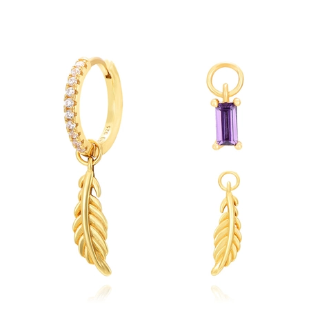 S925 Sterling Silver Post Copper Feather Zirconia Pendant Hoop Earrings French Vintage Retro Gold Silver Earring Jewelry For Women