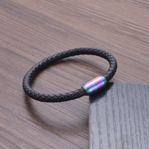 Bracciale In Pelle Intrecciata Con Chiusura Magnetica In Acciaio Inossidabile Stile Punk Manico Intrecciato Per Uomo Donna