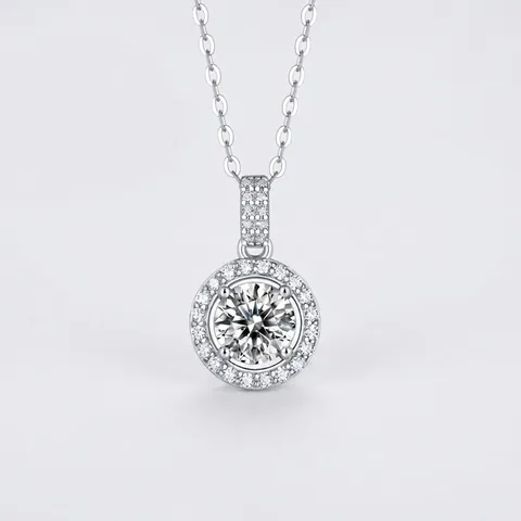 Collana In Moissanite Halo Tondo Argento Sterling 925 Pendente Taglio Brillante Gioielli Eleganti Regalo Per Donne