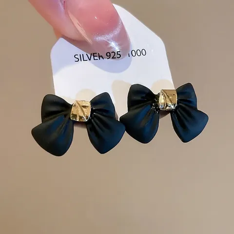 Matte Schwarze Schleife Ohrstecker Für Damen Retro Süß Elegant Legierung Mit Silbernem Ohrringstift Gold Dekor