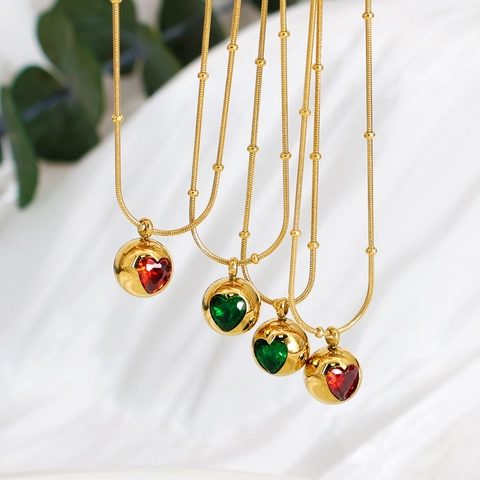 Collana E Orecchini In Acciaio Al Titanio Con Ciondolo A Sfera Cuore In Zircone Catena A Serpente Per Donna