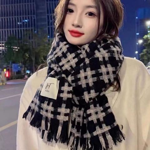 Damen Retro Plaid Schal Winter Warm Kaschmir-Imitat Schal Mit Quasten Klassisch Gitter Schal Für Herren Damen Alltag Geschenk