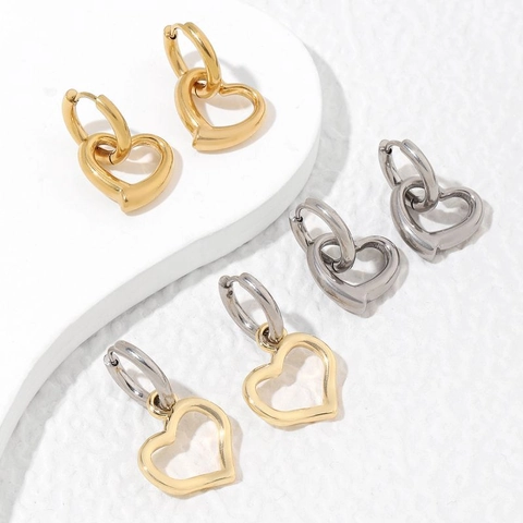 Hart Drop Hoop Oorbellen Minimalistische Geometrische Holle Koperen Sieraden Franse Vintage Voor Vrouwen Goud En Zilver Verguld