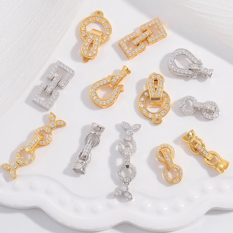 Chiusura Per Connettore Di Gioielli In Argento Sterling S925 Con Micro Zirconia Ferro Di Cavallo Quadrato Fiocco Per La Creazione Di Collane Braccialetti DIY