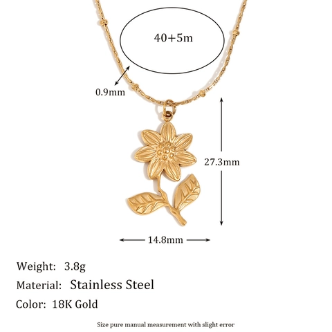 Collier Pendentif Tournesol Plaqué Or 18K Acier Inoxydable Bijoux Vintage Créatifs Pour Femmes