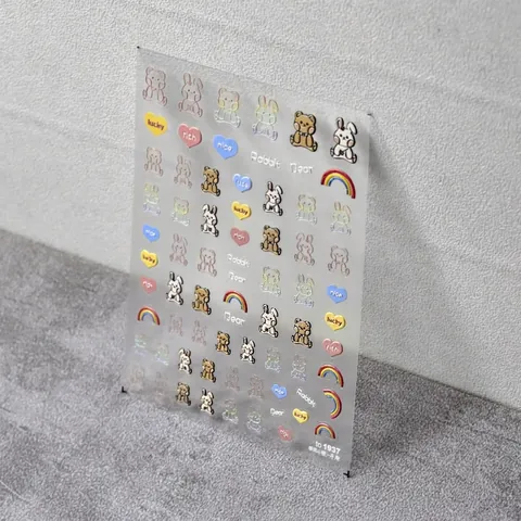 5D Embossed Nail Art Stickers Cartoon Bear Rabbit Self Adhesive Decals DIY Manicure Decoration Kawaii Style
