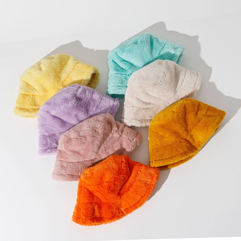 Faux Fur Bucket Hat Solid Color Warm Winter Windproof Soft Casual Plush Fisherman Cap For Women