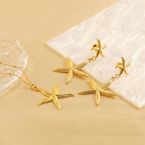 Collar Y Pendientes De Estrella De Mar Acero Inoxidable Chapado En Oro De 18K Tema Océano Joyas Elegantes Para Mujeres