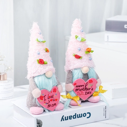 Moederdag Kabouters Pluche Ornamenten Gezichtsloze Pop Bureau Decor Hart Roze Grijs Handgemaakte Stof Cadeau
