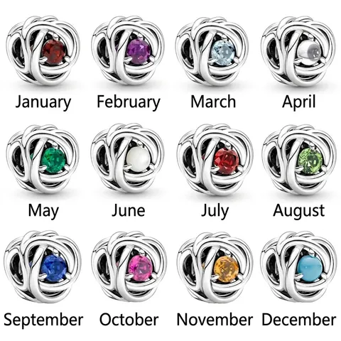 Birthstone Charms Beads Silver Plated Alloy Woven Knot Eternity Circle For DIY Bracelet Necklace Jewelry Making Accessory