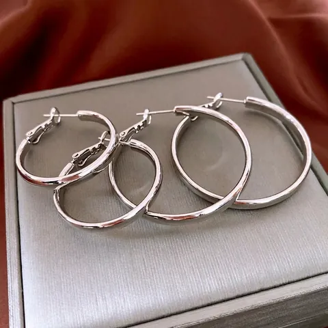 Orecchini A Cerchio Lega Lucidato Geometrico Tondo Stile Minimalista Accessorio Gioielli Da Donna Con Perno In Argento
