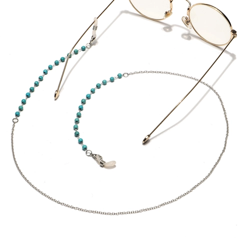 Stainless Steel Glasses Chain Green Turquoise Beads Non-slip Eyewear Retainer Strap Bohemian Neck Lanyard For Women Men