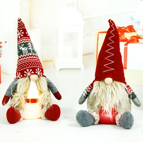 Christmas Gnomes LED Light Up Swedish Tomte Plush Ornaments Knitted Reindeer Snowflake Pattern Handmade Holiday Decor