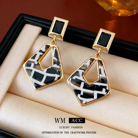 Orecchini Pendenti A Rombo Geometrico Con Perno In Argento Sterling 925 Resina Motivo A Scacchi Lega Retro Eleganti