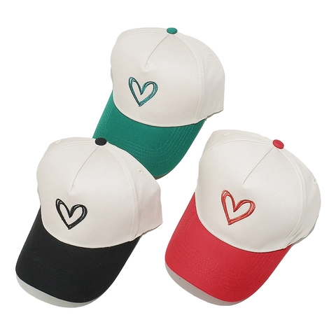 Cappellino Da Baseball Ricamo Cuore Cotone Colore A Contrasto Parasole Regolabile Esterno Sportivo