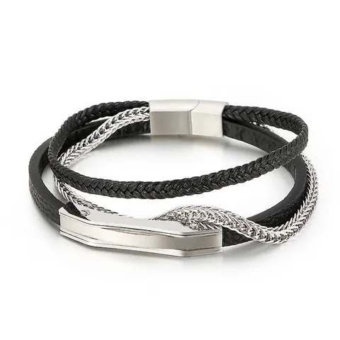 Men Multi Layer Braided Cowhide Leather Bracelet Stainless Steel Chain Magnetic Buckle Fashion Jewelry