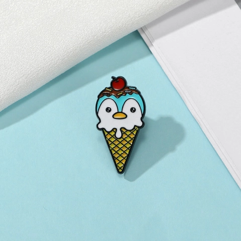 Broche de Esmalte de Helado de Pingüino de Dibujos Animados Lindo Insignia de Aleación de Goteo de Aceite Para Mochila Ropa Estudiantes Regalo Joyería