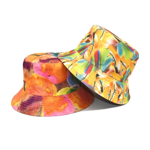 Reversible Bucket Hat Unisex Abstract Art Print Tie Dye Graffiti Sun Protection Summer Outdoor Polyester Fisherman Cap