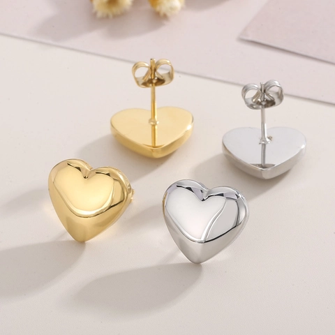 Edelstahl Herz Schmuck Halskette Und Ohrstecker Für Frauen Mode Polierte Grobe Kette OT Verschluss
