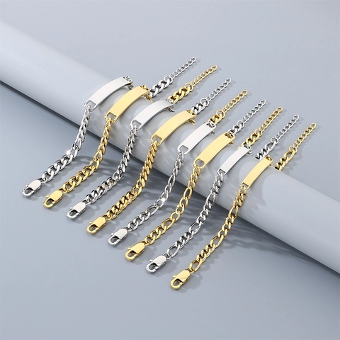 Men Titanium Steel Cuban Link ID Bracelet Personalized Engravable Curved Plate Punk Street Jewelry For Men Anniversary Gift
