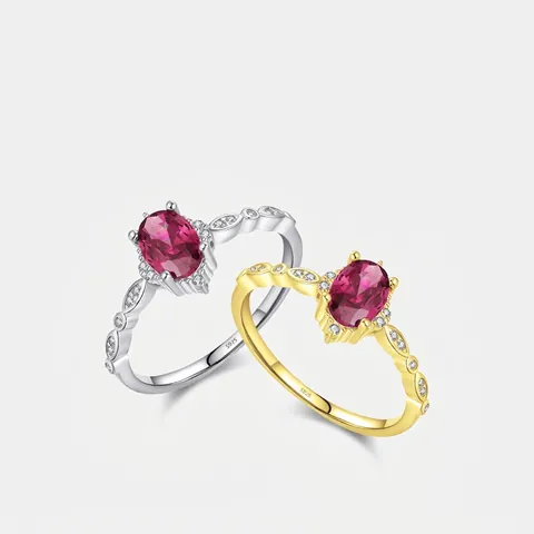 Anello In Argento Sterling 925 Per Donna Vintage Ovale Rosso Verde Pietra Preziosa Zirconia Design Cavo Gioielli Eleganti