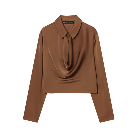 Blusa De Satén De Manga Larga Para Mujer Con Cuello Desbocado Y Solapa Color Sólido Elegante Camisa De Oficina