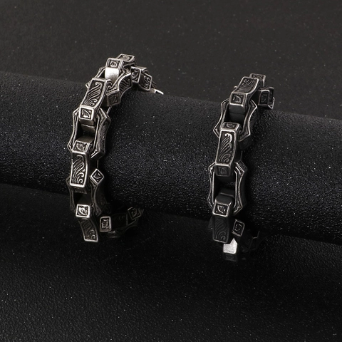 Men Bracelet 316L Stainless Steel Heavy Carved Chain Link Retro Gothic Wave Relief Industrial Style Jewelry