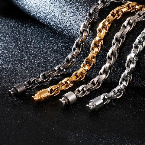 Pulsera De Cadena Trenzada Para Hombre Acero Inoxidable Estilo Punk Vintage Joyería Minimalista Con Cierre Cilíndrico