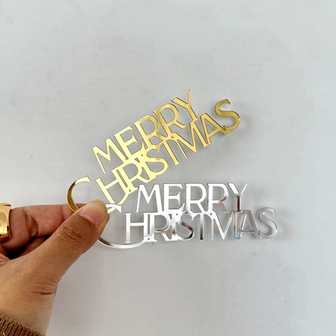 Merry Christmas Cake Topper Mirror Acrylic Snowflake Reindeer Holiday Party Decoration Dessert Insert Gold Silver