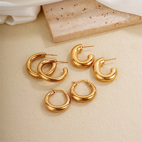 Chunky Hoop Ohrringe Edelstahl Vergoldet C-Förmig Minimalistischer Retro Schmuck Für Damen Mit Kupferohrstecker
