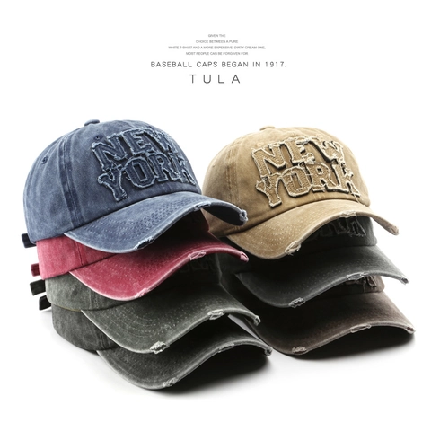 Vintage Distressed Washed Cotton Baseball Cap For Men Women New York Letter Patch Adjustable Outdoor Sunshade Dad Hat