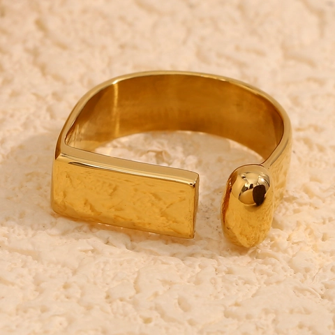 Geometrische Open Ring 18K Verguld Roestvrij Staal Asymmetrisch Rechthoekig Bal Ontwerp Minimalistische Sieraden