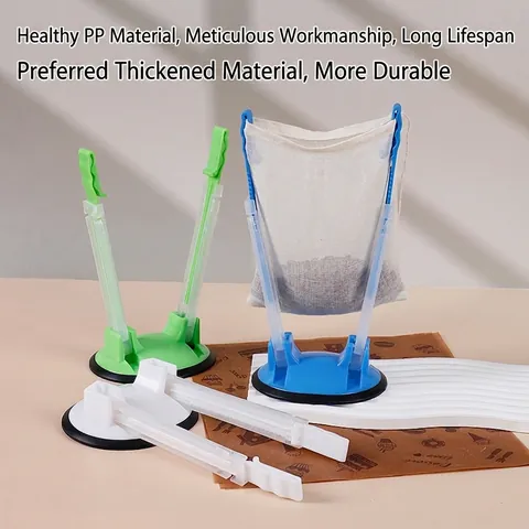 Bag Holder Stand Plastic Foldable Food Storage Support Rack Non Slip Suction Cup Kitchen Organizer Adjustable