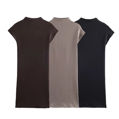 Sleeveless Mock Neck Knit Mini Dress For Women Slim Fit Solid Color Sexy Bodycon Basic Minimalist Fashion