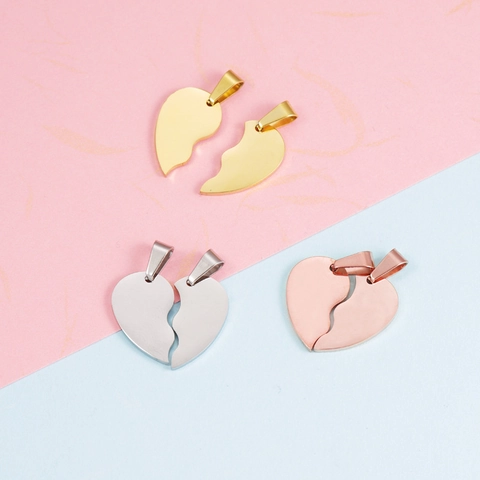 Pendentifs Coeur Séparé Acier Inoxydable 304 Poli Miroir Accessoires Bijoux DIY Pour Couples Amis Surface Miroir