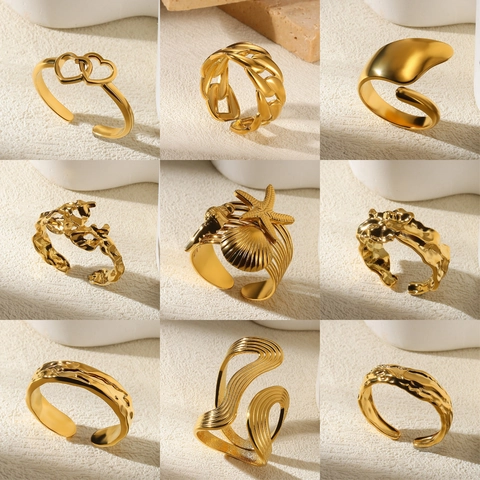 Stainless Steel Irregular Geometric Open Ring For Women Ins Style Adjustable Gold Silver Plated Snake Heart Fashion Jewelry Ring