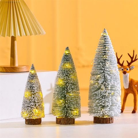 Mini Sapin De Noël Décoration De Table Flocage Neige Pin Avec Socle En Bois Pour Décoration Festive