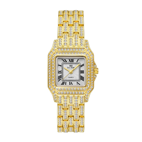 Orologio Lusso Donna Quarzo Quadrato Cinturino Lega Strass Numeri Romani Impermeabile Moda Elegante Orologio Da Polso