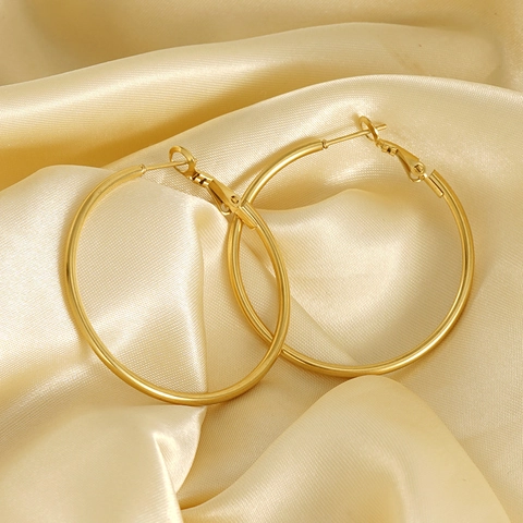 Hoop Earrings 18K Gold Plated Stainless Steel Large Round Circle Geometric Minimalist French Retro Classic For Women